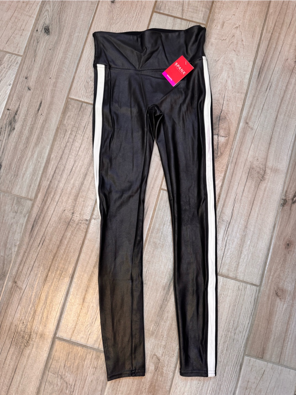 SPANX Black Leggings with White Side Panels